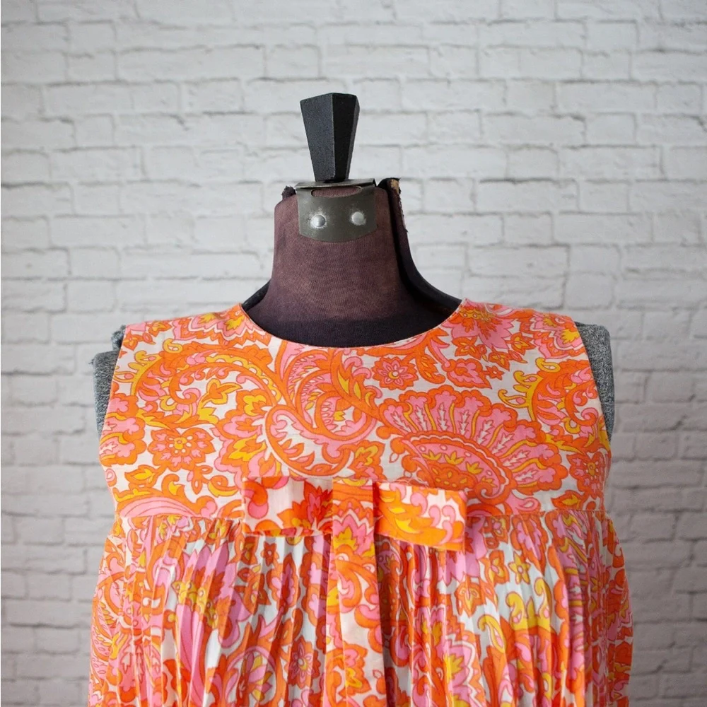 Vintage 60s 70s Paisley Pleated Dress - Picture 2 of 7